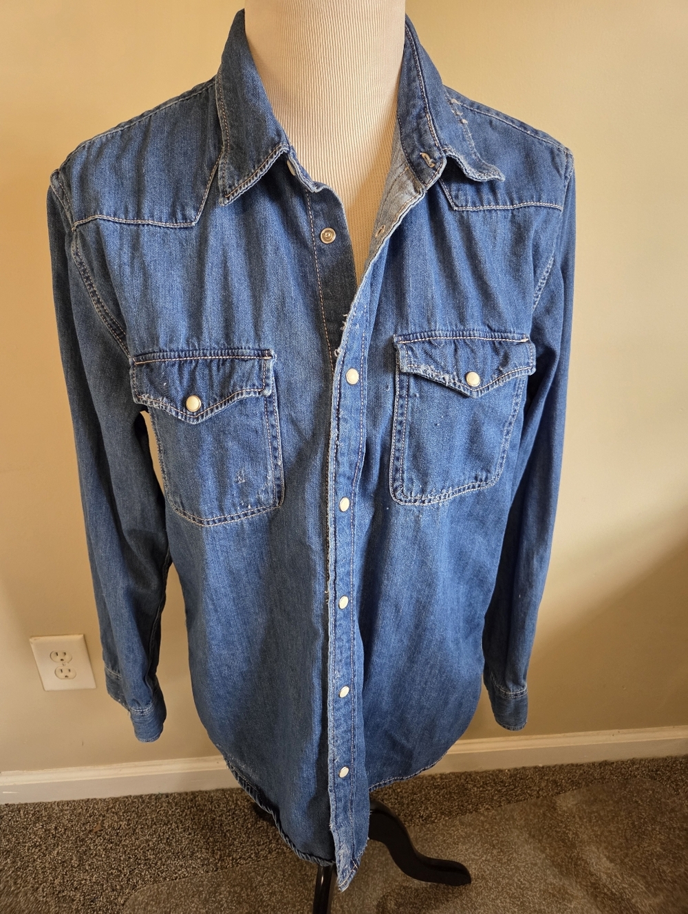Zara Blue Denim Button-Down Shirt - Picture 8 of 15